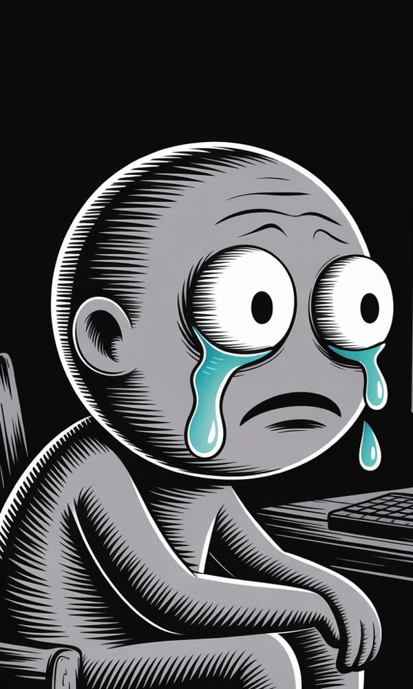 a crying wojak sitting alone, looking at his own empty chat